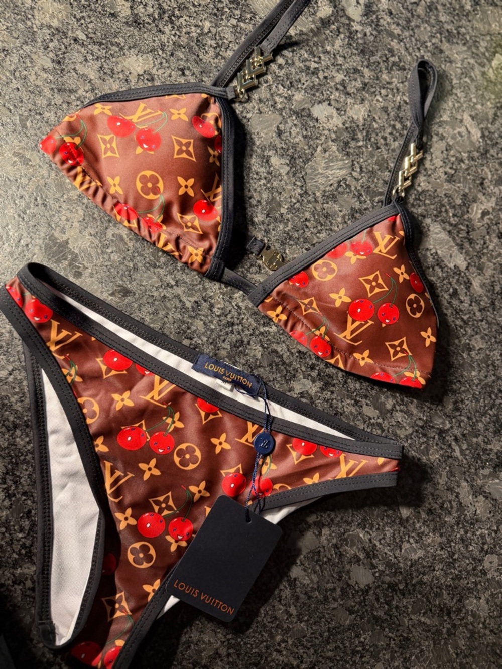 Louis Vuitton Brown Monogram Bikini with Red Cherry Accents